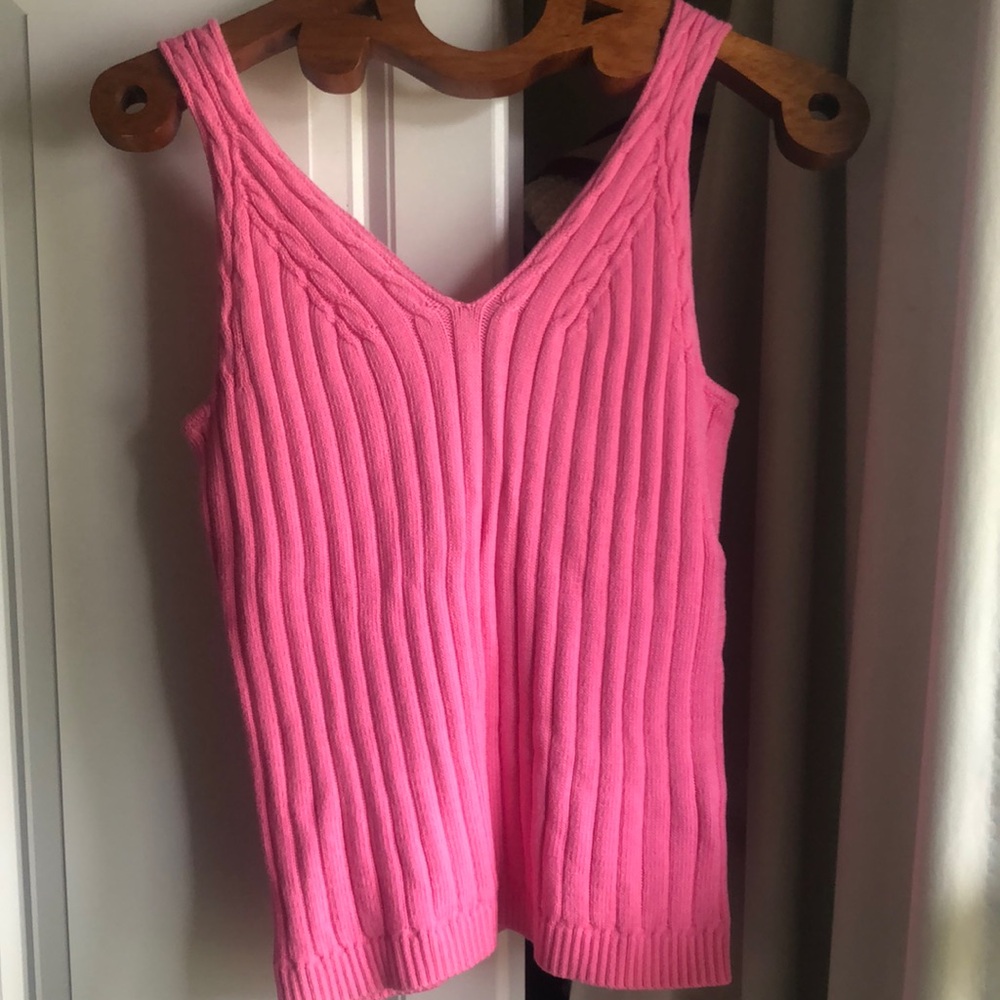 Talbots Pink V-Neck Ribbed Cable Knit Sweater Tank